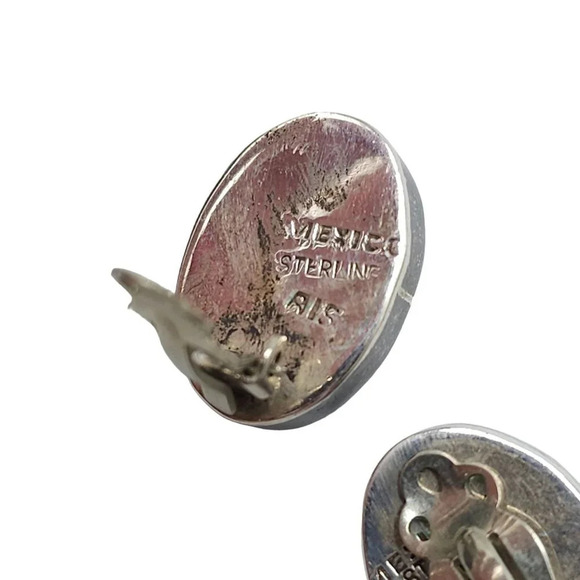 AIS Mexican Sterling Silver Oval Purple Cat Eye Clip on Earrings Vintage - Picture 4 of 5